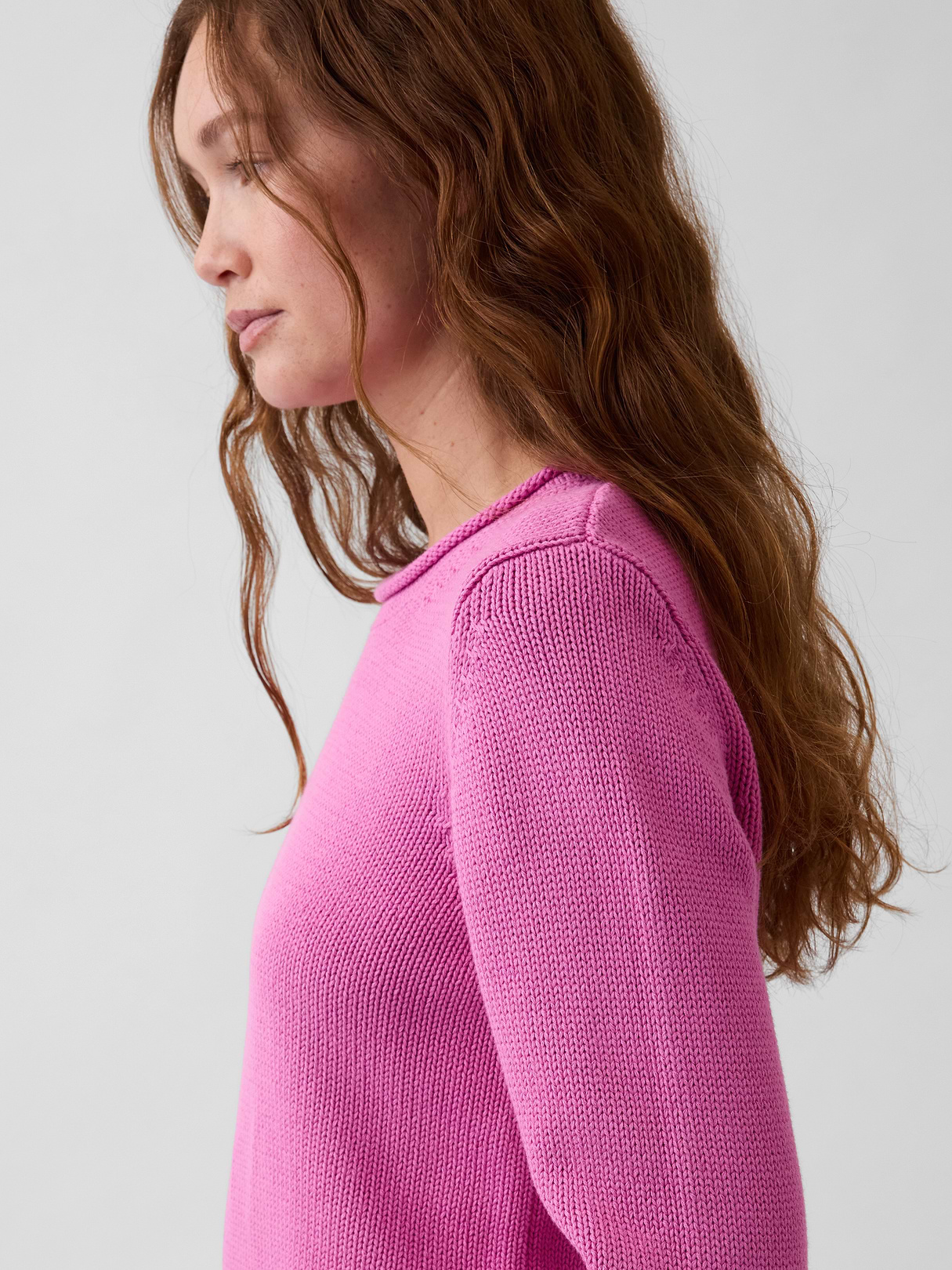 100% Cotton Rollneck Sweater - Neon pink glow