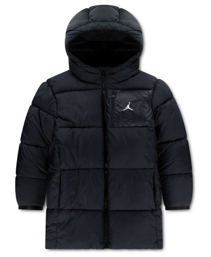 Jordan Boys' and Girls' 8-20 Mid-Length Long-Sleeve Puffer Jacket - Black