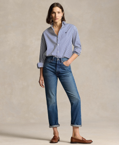 Polo Ralph Lauren Women's Relaxed-Fit Striped Cotton Shirt - Cabana Blue/ White