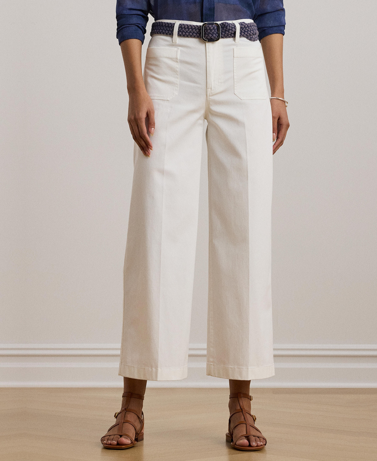 Lauren Ralph Lauren Women's Stretch Chino Wide-Leg Cropped Pants - White