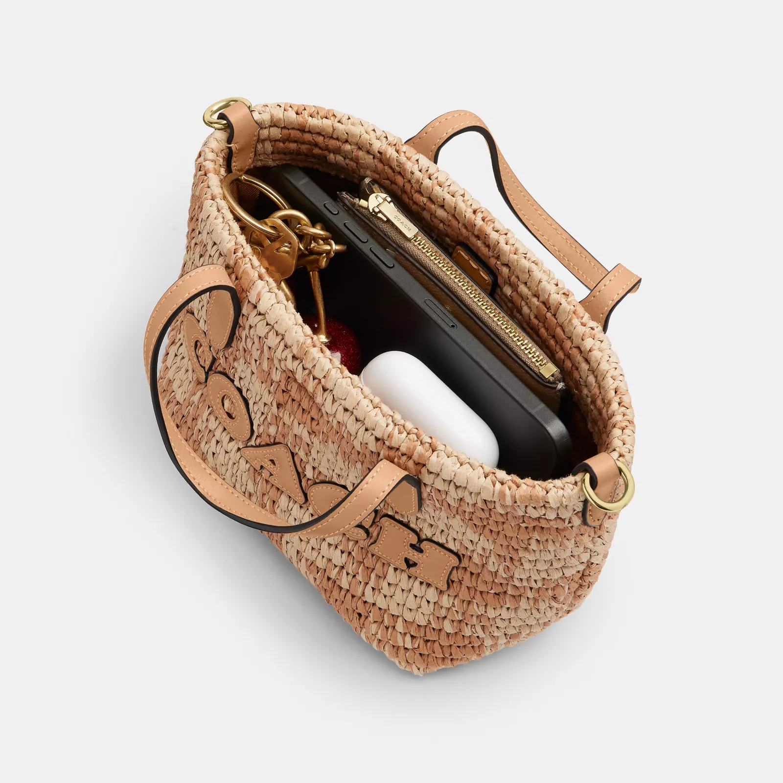 City Mini Tote Bag With Gingham Print - Gold/Tan - view 5