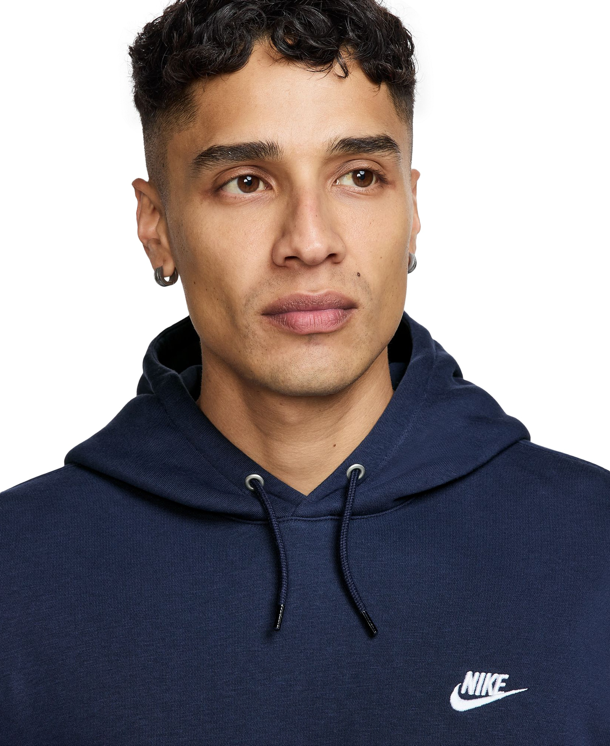 Nike Men's Club Pullover Fleece Hoodie Logo - Obsidian/White