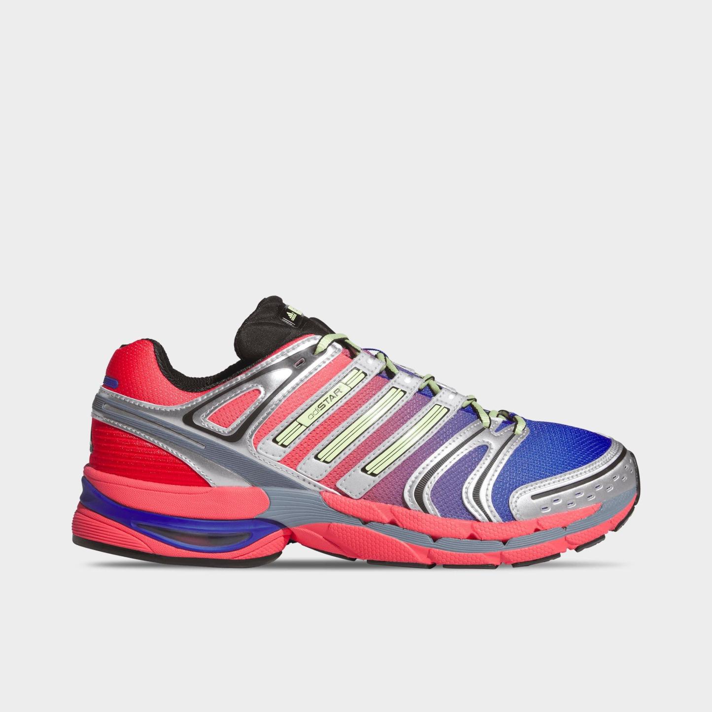 Men's adidas Adistar Control 5 Casual Shoes - Part 1 - Silver Metallic/Frozen Lemon/Lucid Blue - Left shoe facing left. Outside of the shoe.