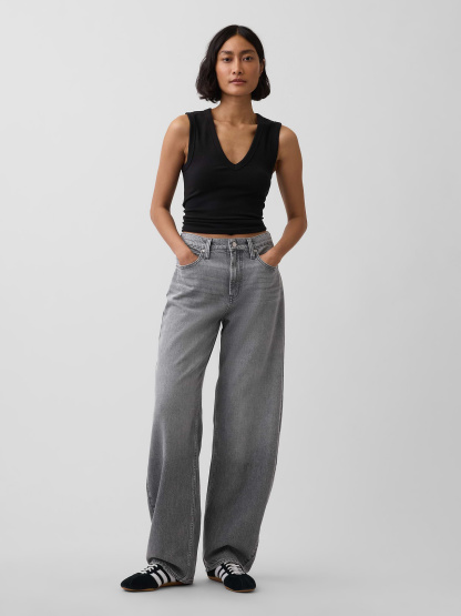 High Rise Khaki Stripe Barrel Jeans - Grey wash