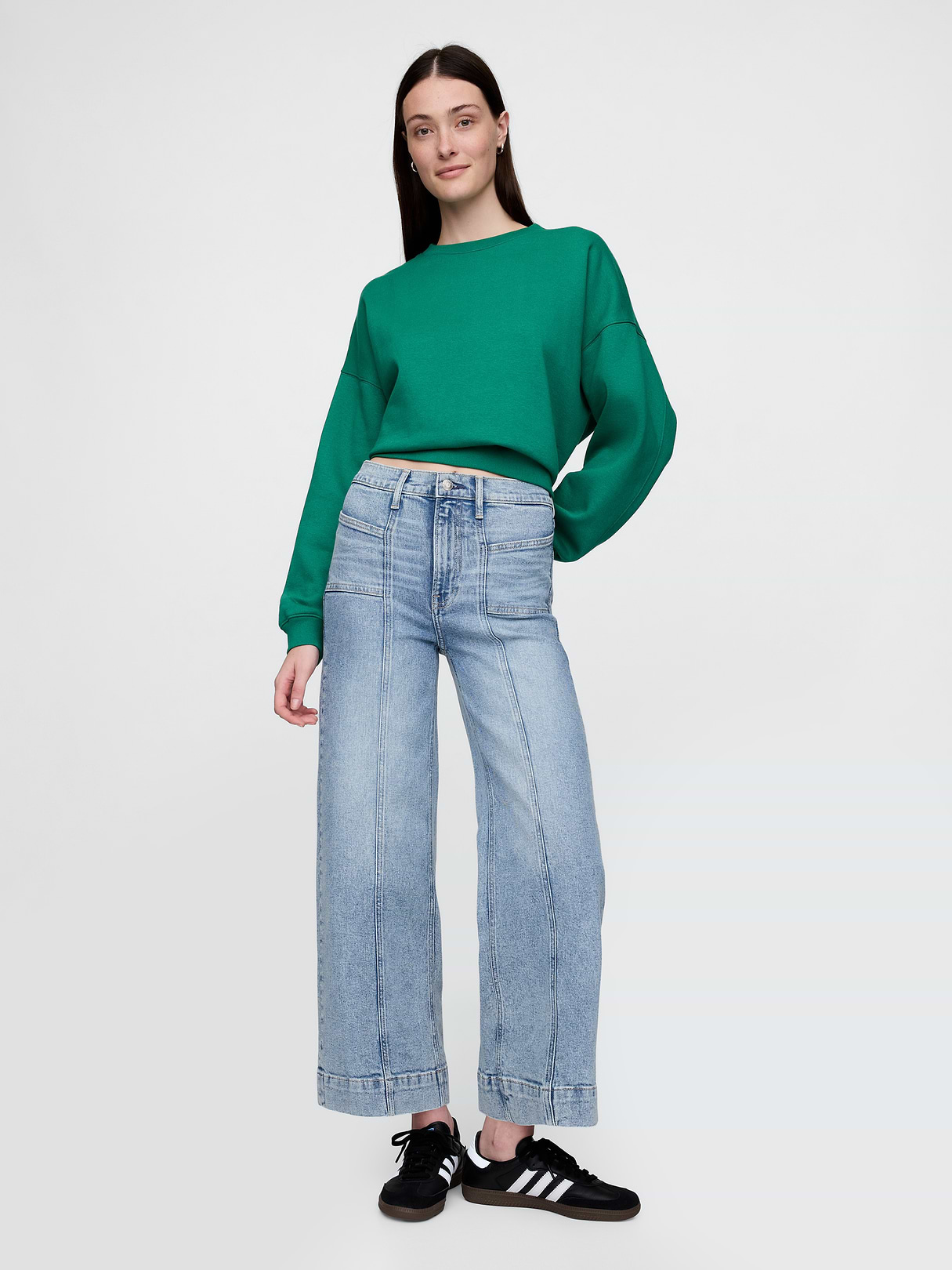 High Rise Stride Wide-Leg Ankle Jeans - Light wash