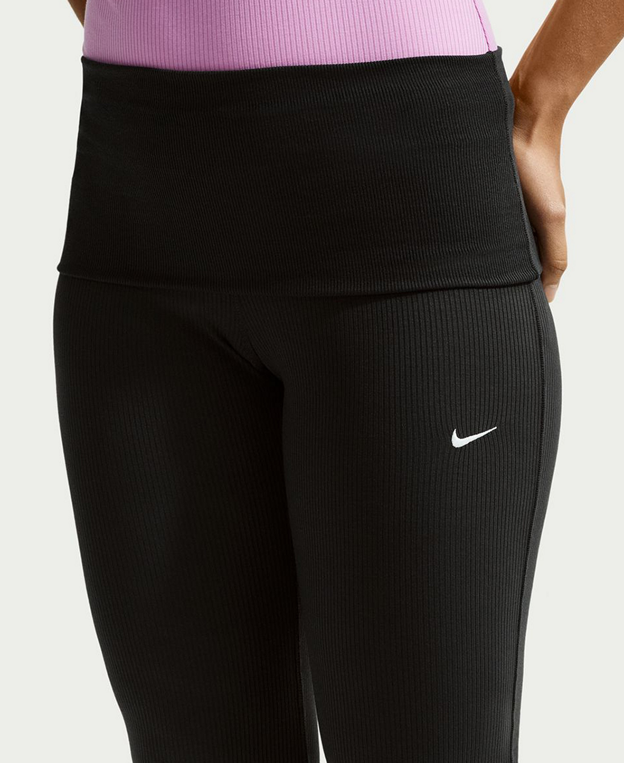 Nike Women's Sportswear Chill Knit Mid-Rise Tight Ribbed Pants - Black/sail
