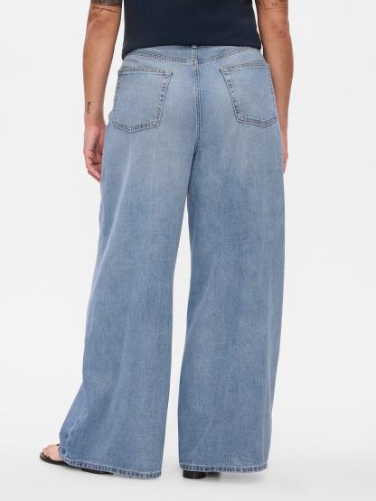 Mid Rise Denim Stripe Baggy Jeans - light indigo