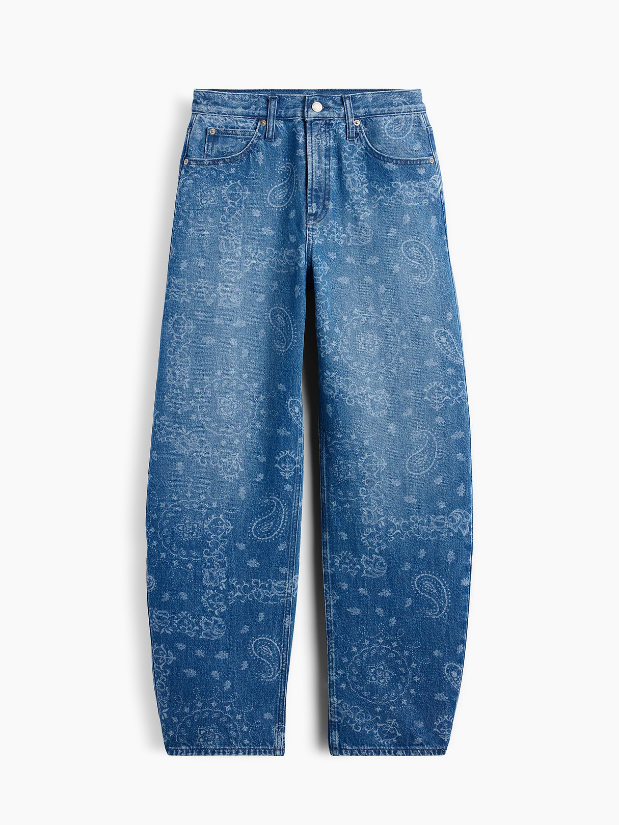 High Rise Barrel Cargo Jeans - Blue bandana print