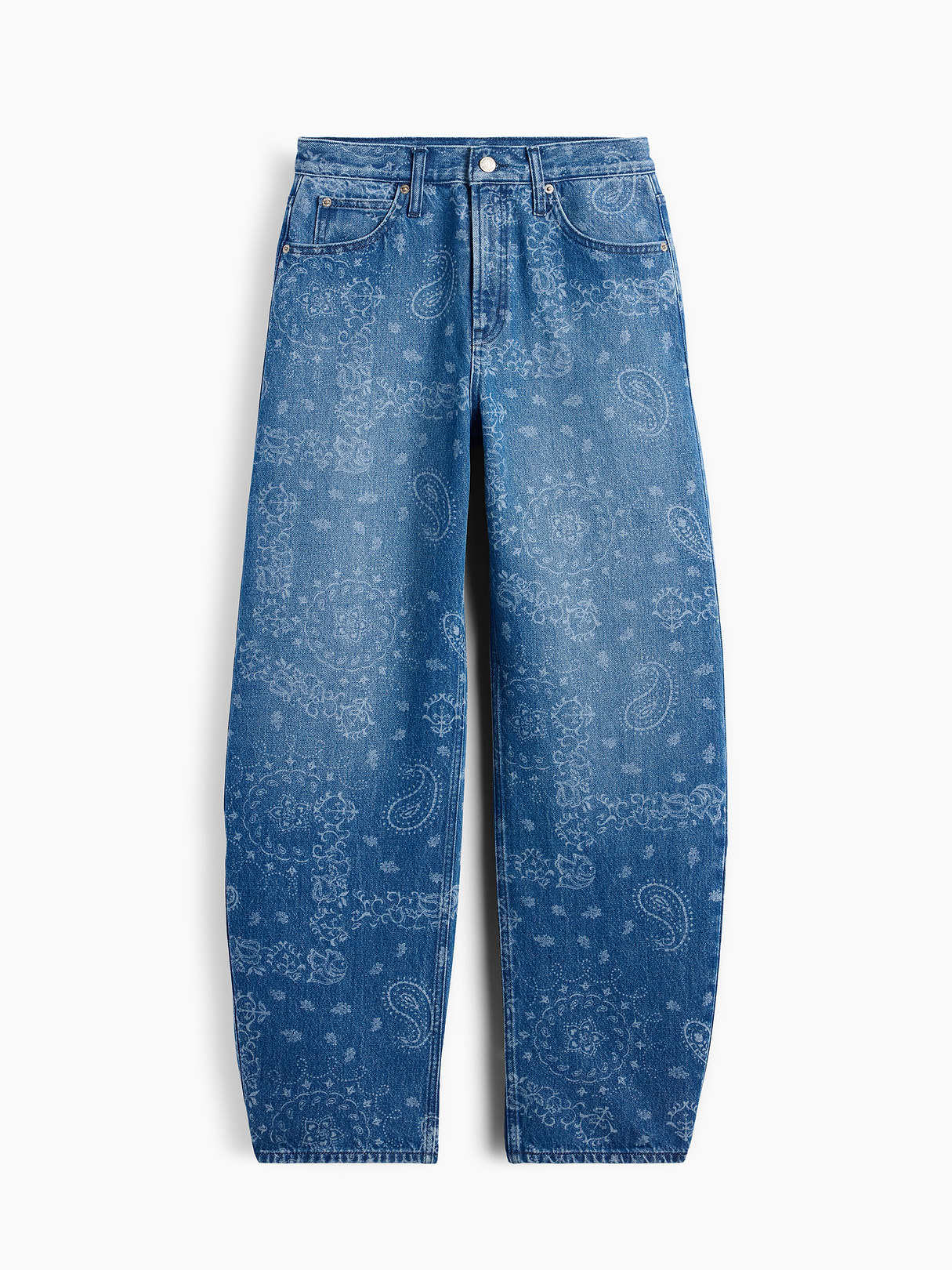 High Rise Barrel Cargo Jeans - Blue bandana print