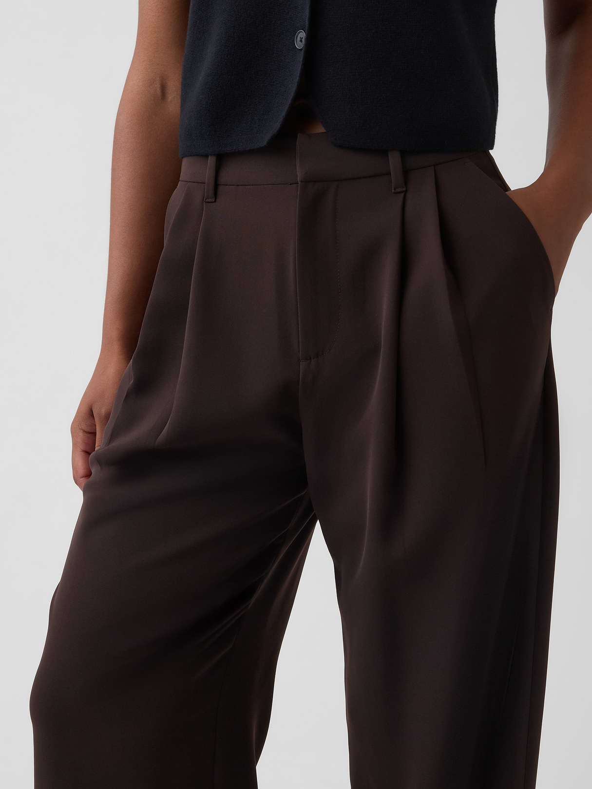 Curvy 365 High Rise Pleated Trousers - Terra brown