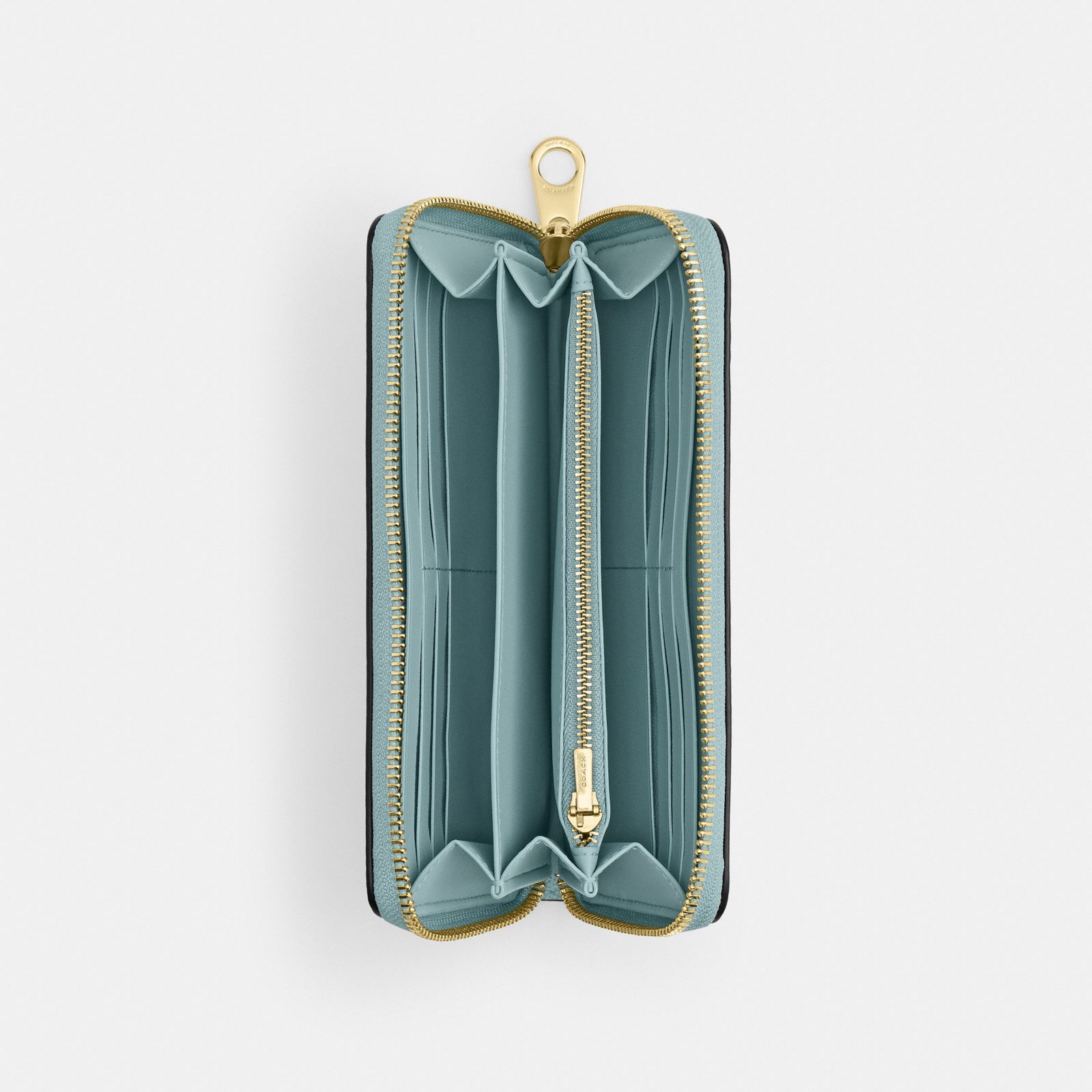 Long Zip Around Wallet In Signature Canvas - Gold/Light Blue - view 3