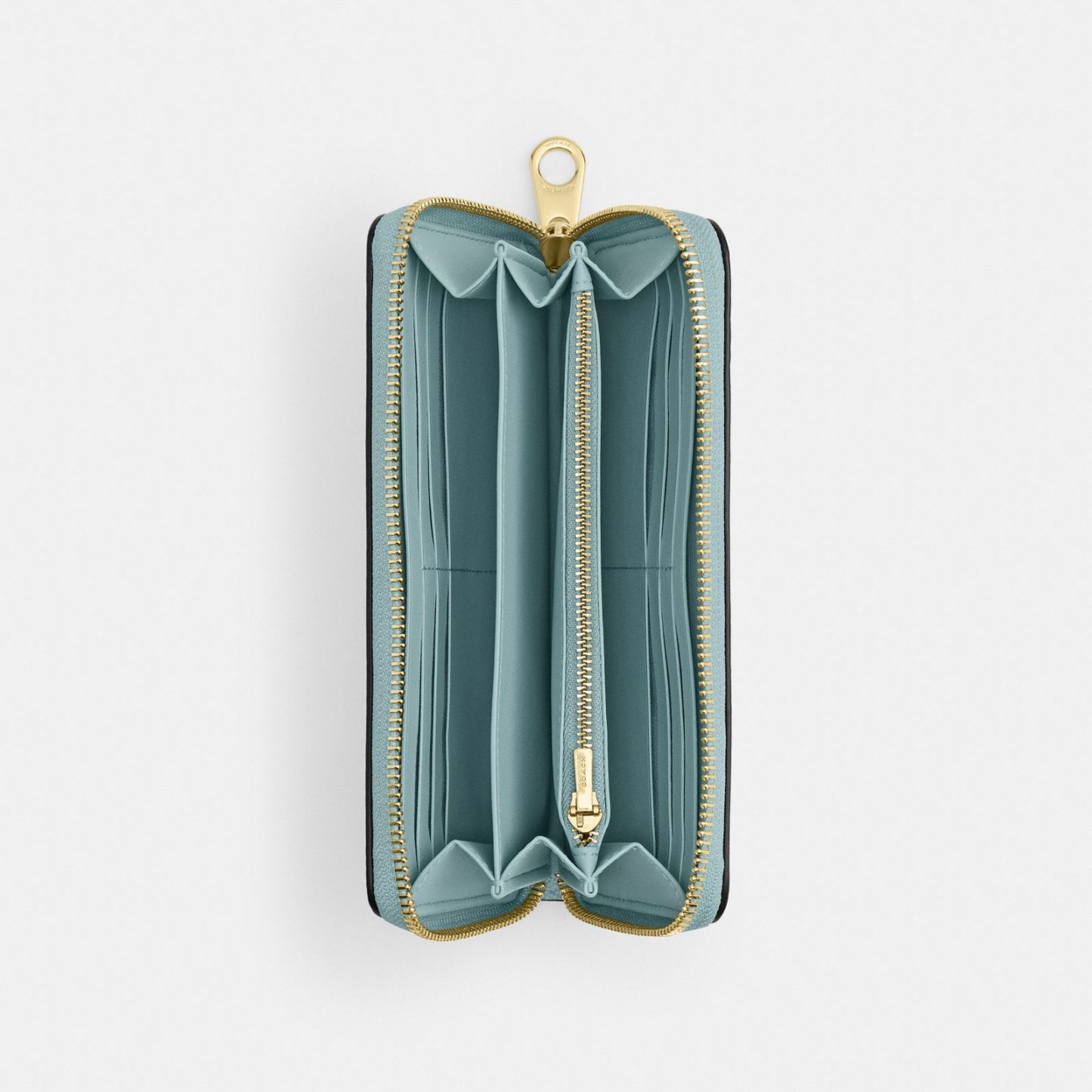 Long Zip Around Wallet In Signature Canvas - Gold/Light Blue - view 3