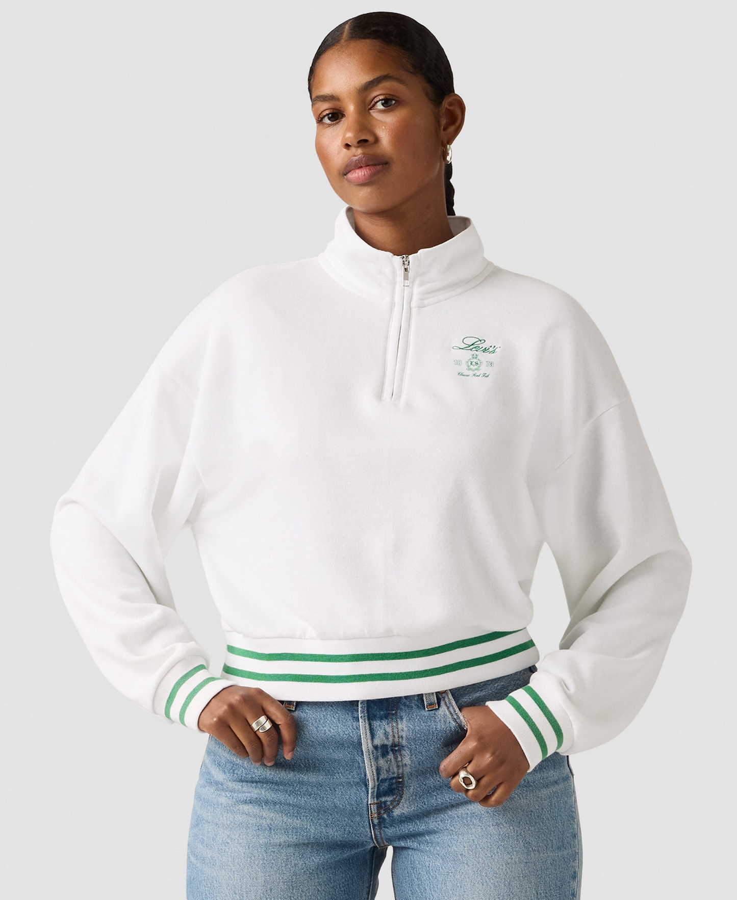 Levi's Women's Crewneck Long-Sleeve Top - 1/4 Zip Crest Levis Bright White