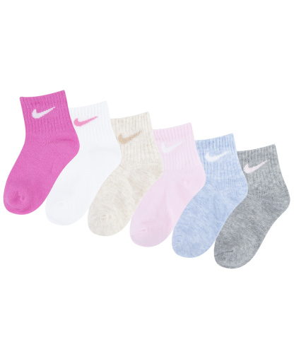 Nike Baby and Toddler Boys' and Baby Girls' Swoosh Ankle Socks, 6-Pack - Pink/White/Multi