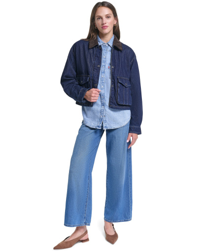 Levi's Women's Cropped Cotton Corduroy-Collar Barn Jacket - Rinse Wash