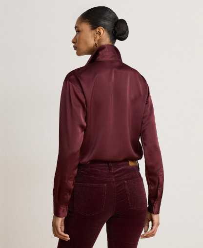 Lauren Ralph Lauren Women's Relaxed-Fit Satin Charmeuse Shirt - Dark Garnet