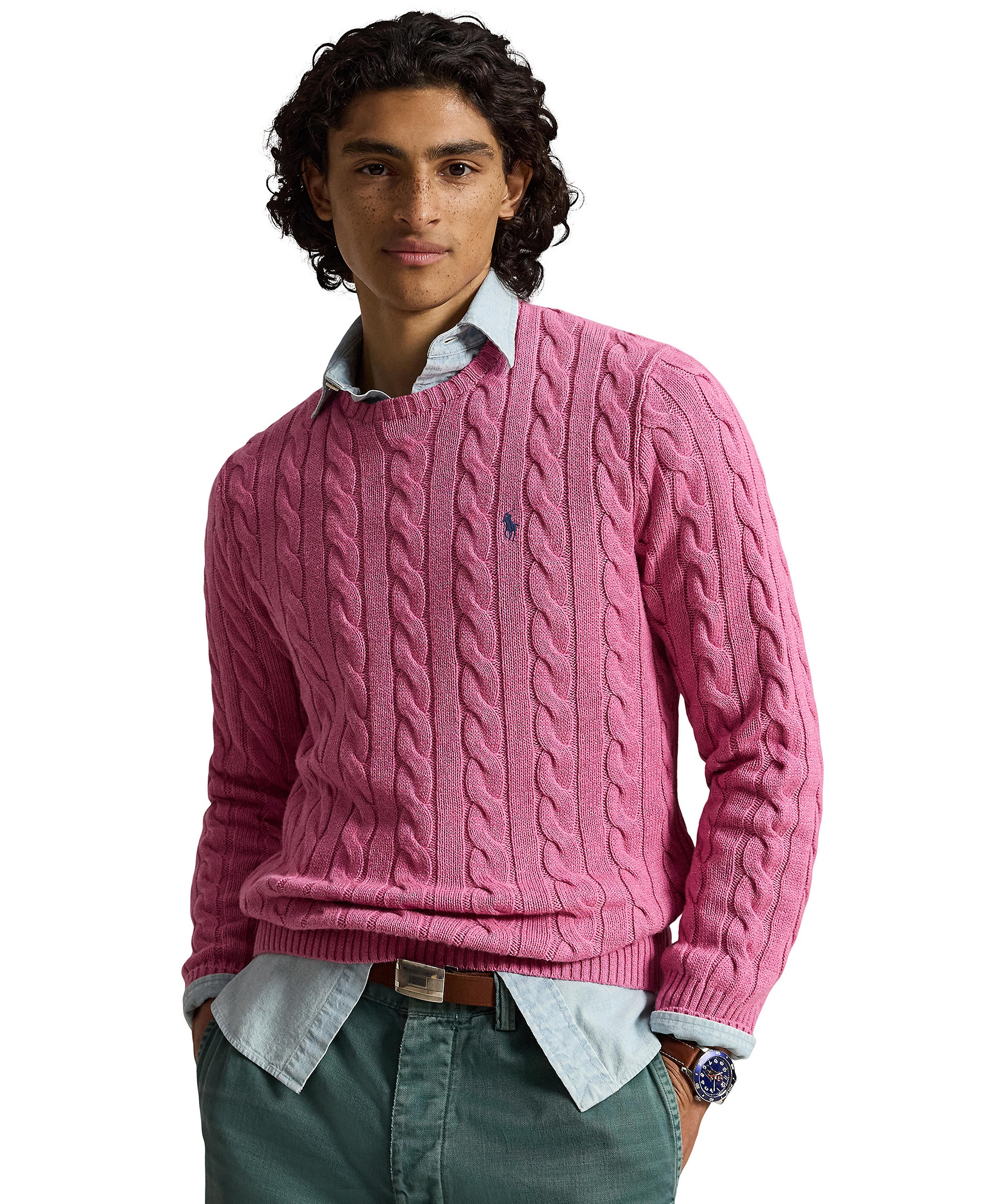 Polo Ralph Lauren Men's Cable-Knit Cotton Sweater - Thuian Pink Heather