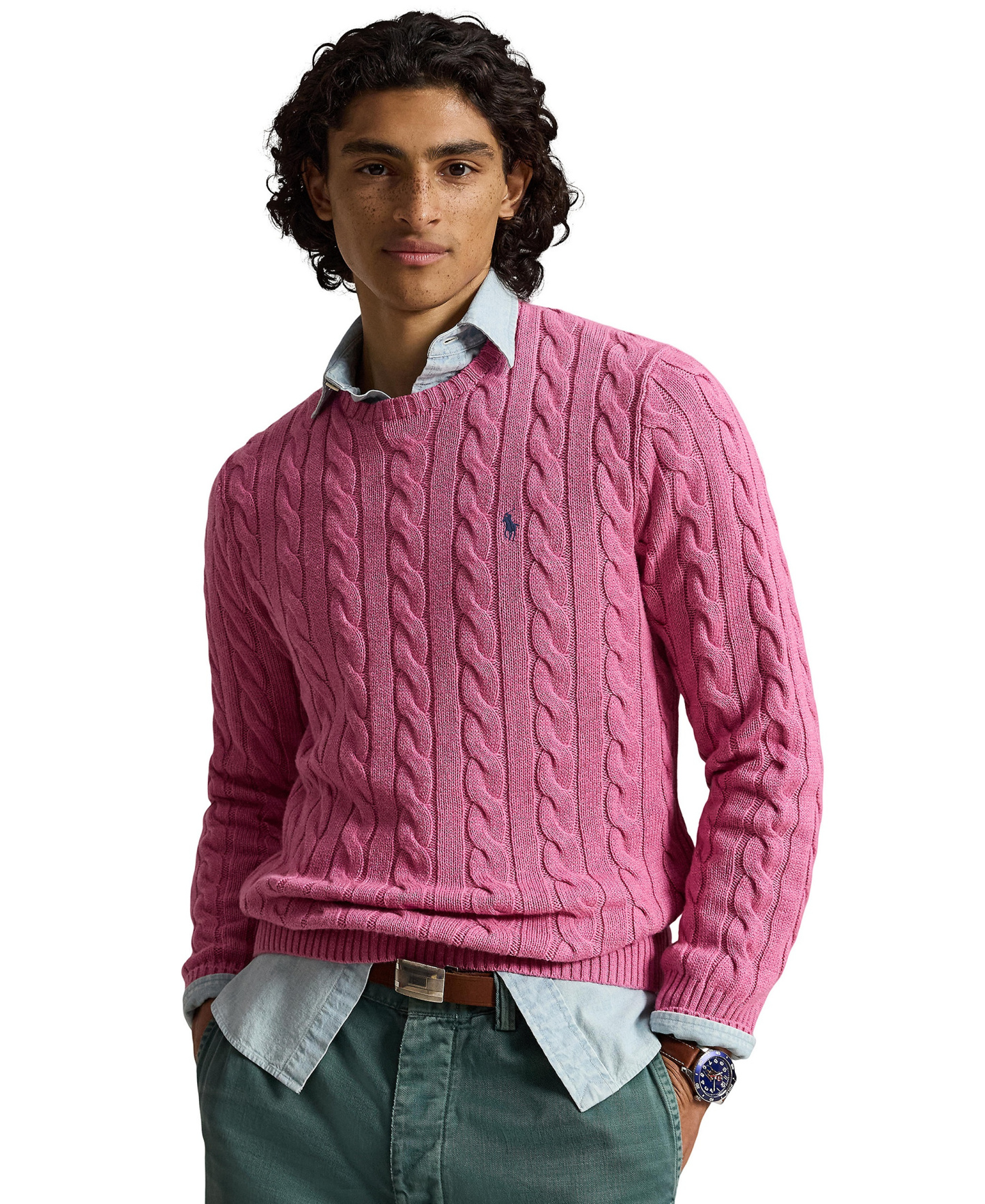 Polo Ralph Lauren Men's Cable-Knit Cotton Sweater - Thuian Pink Heather