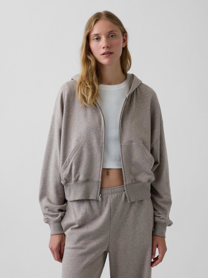 VintageSoft Terry Oversized Wedge Zip Hoodie - Light brown