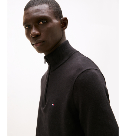 Tommy Hilfiger Men's Essential Cotton Quarter-Zip Sweater - Black