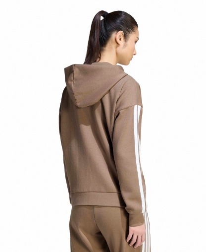 adidas Women's 3-Stripe Fleece Full-Zip Hoodie - Khaki Six/white