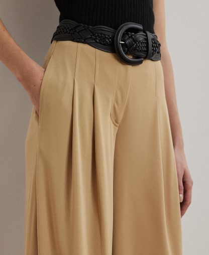 Lauren Ralph Lauren Women's Pleated Stretch Jersey Wide-Leg Pants - Birch Tan
