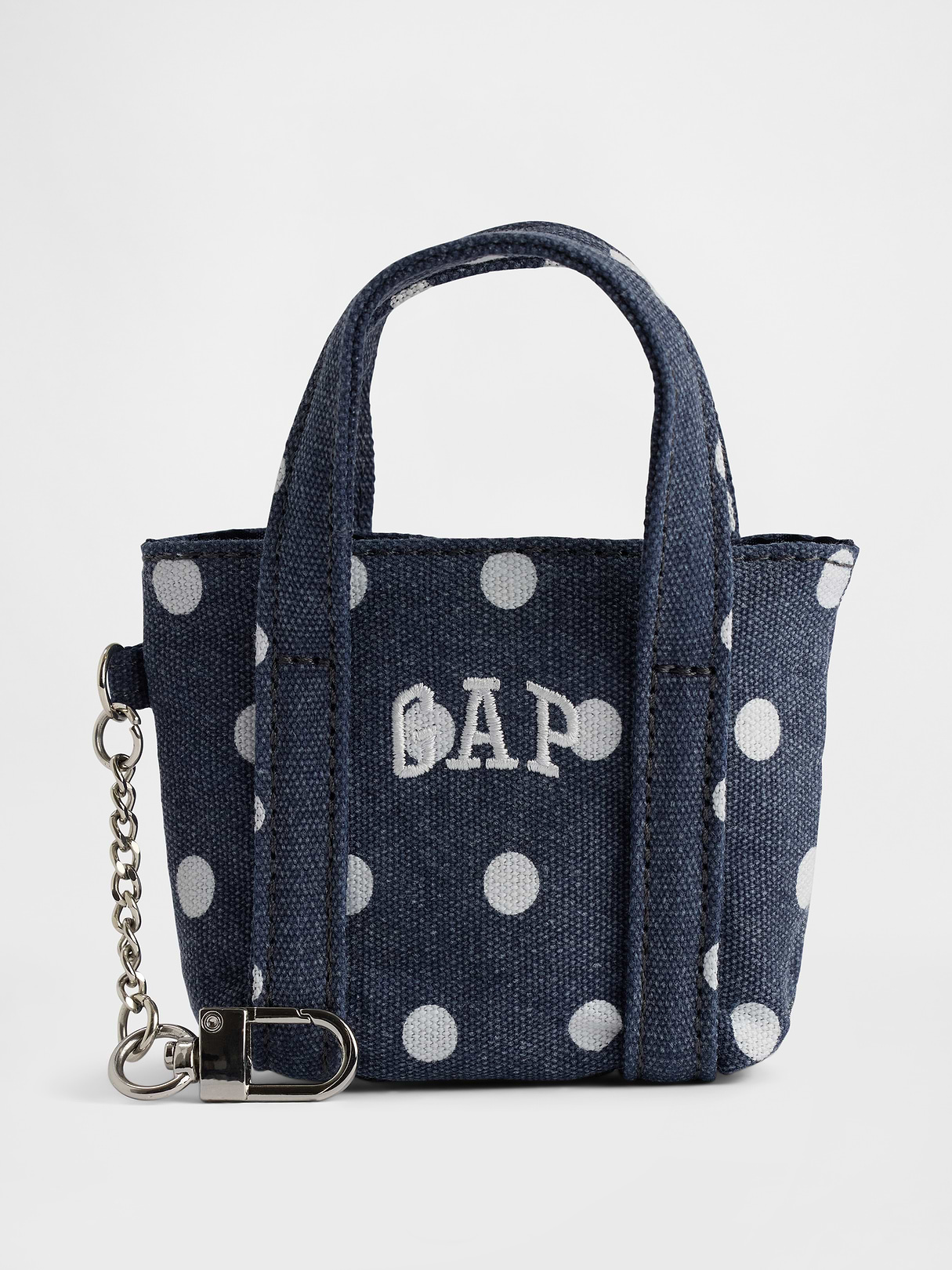 Logo Tote Bag Charm - Navy polka dot