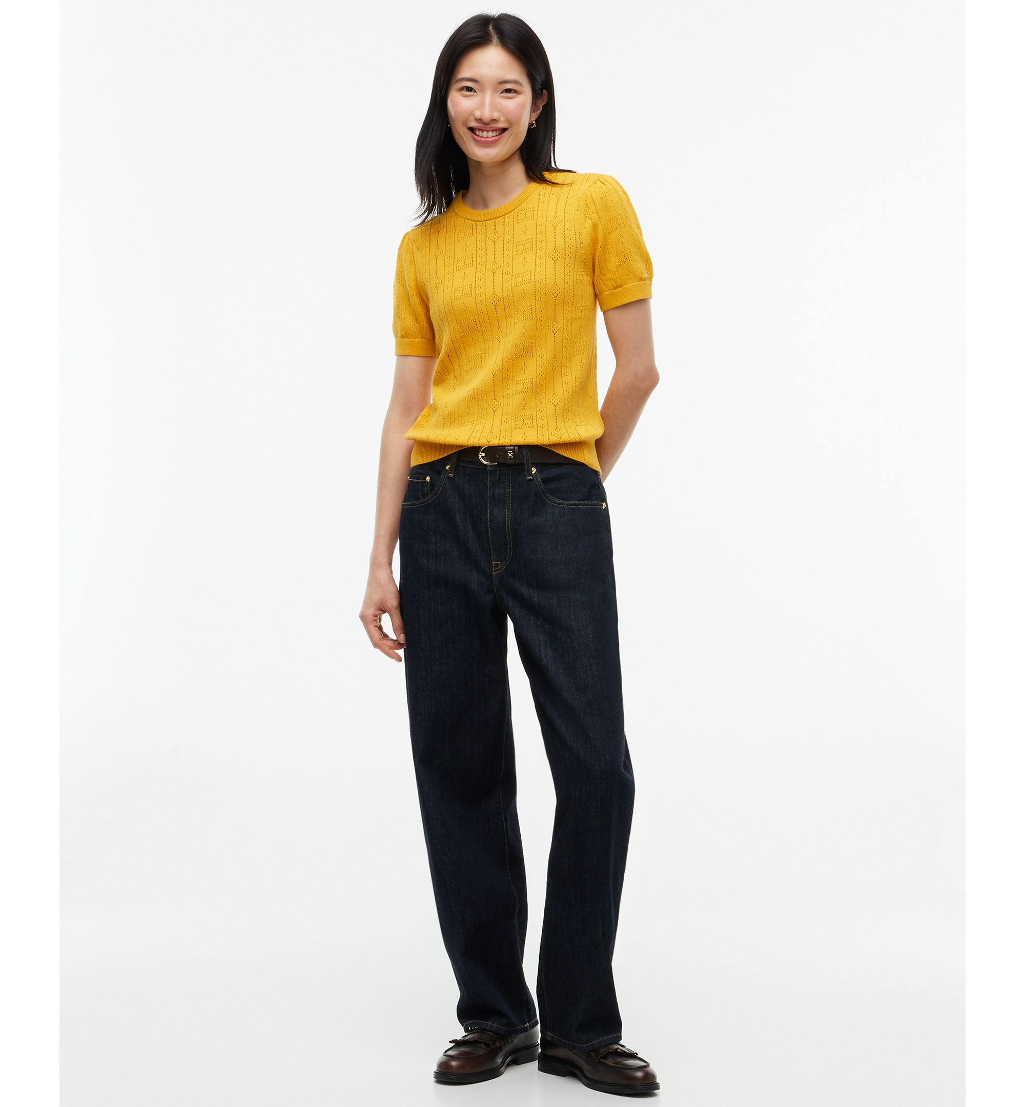 Tommy Hilfiger Women's Pointelle Puff-Sleeve Sweater - Coastal Yellow