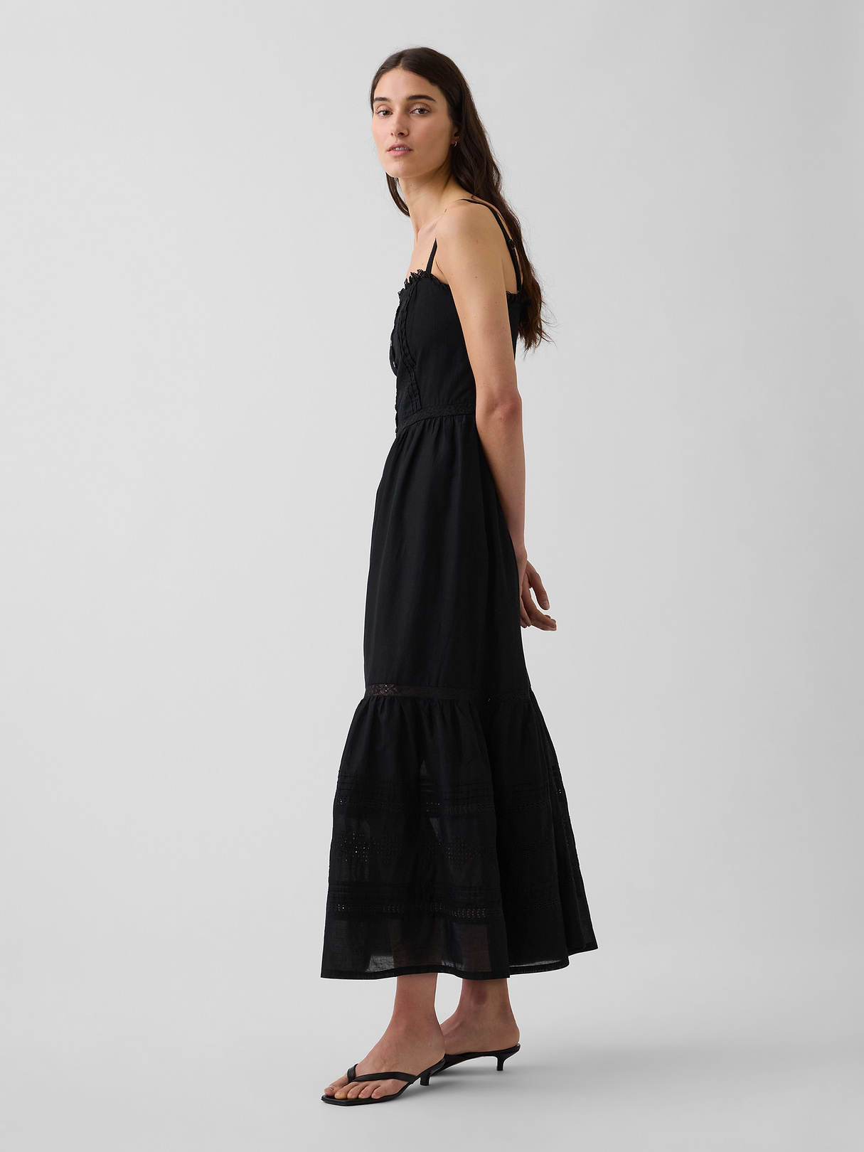 Eyelet Tiered Maxi Dress - True black