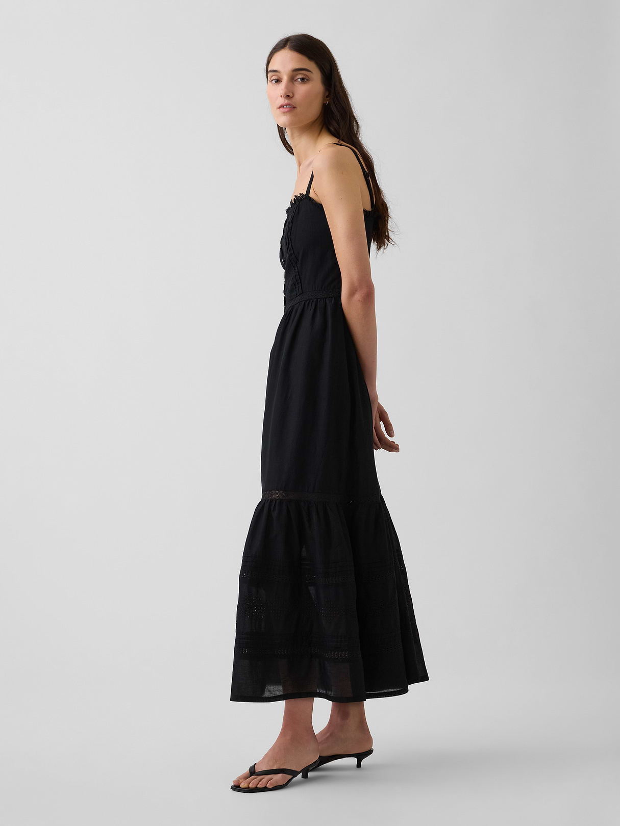 Eyelet Tiered Maxi Dress - True black