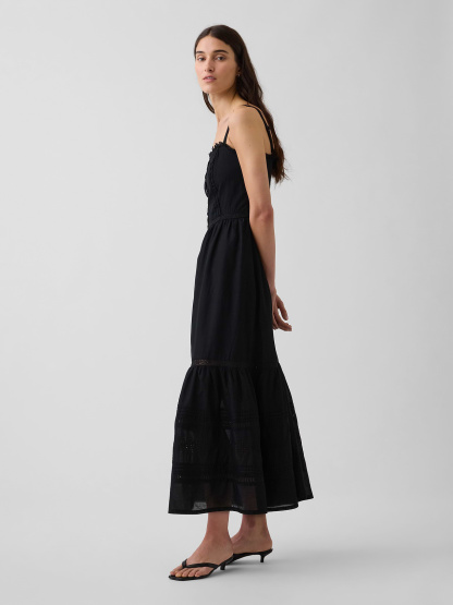 Eyelet Tiered Maxi Dress - True black