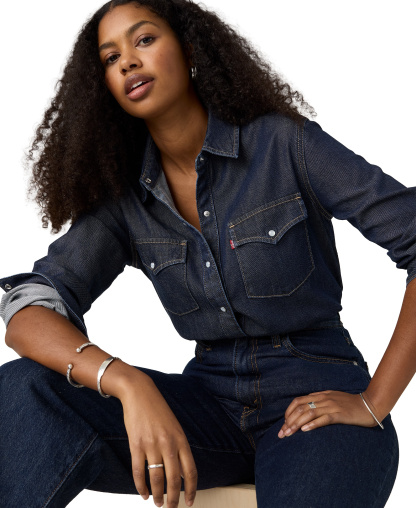 Levi's Women's Evans Relaxed Western Long-Sleeve Denim Shirt - Easy Trail Dark