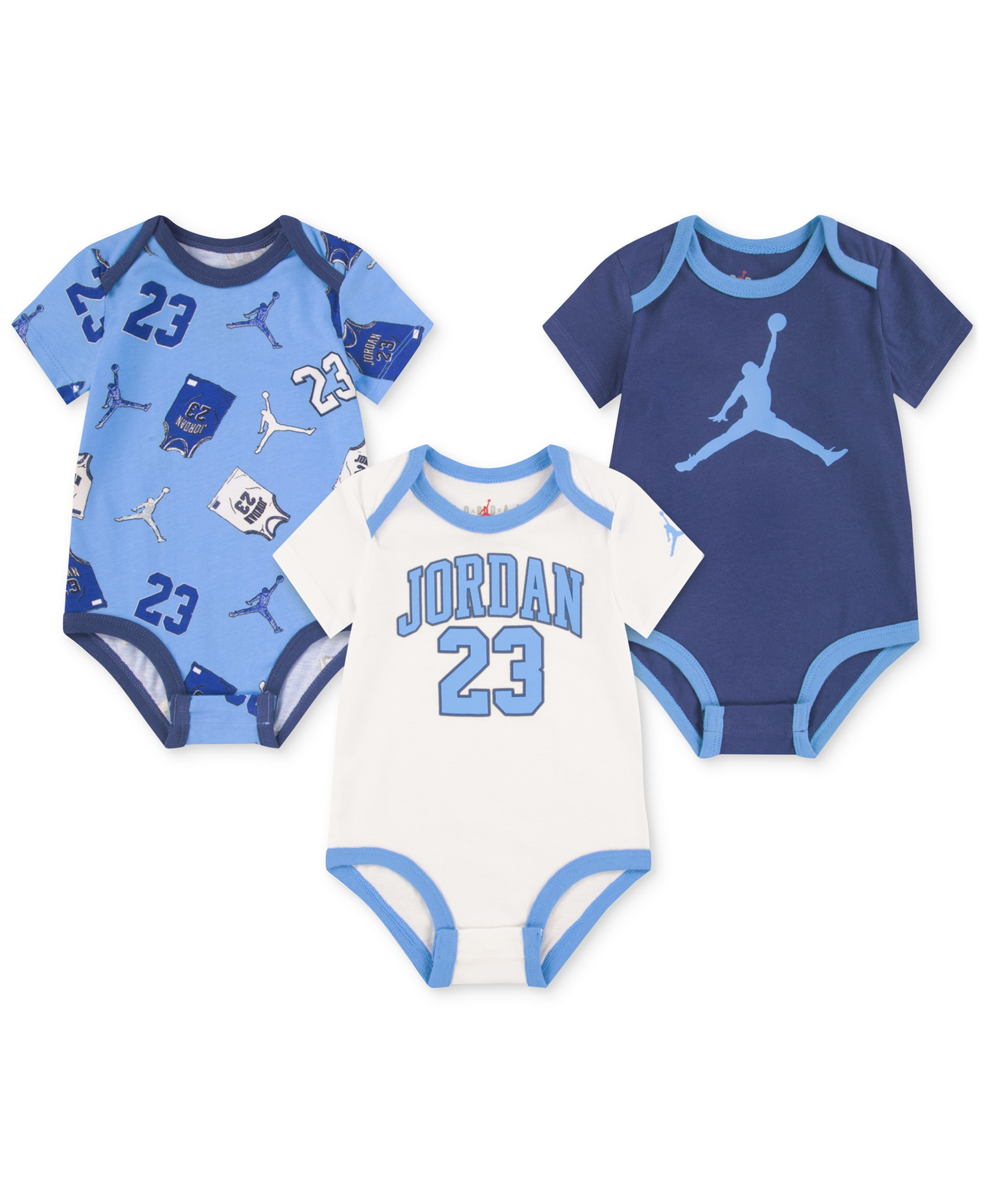 Jordan Baby Boy 3-Pack Short-Sleeve Jersey Bodysuits - Light Blue/White/Dark Blue