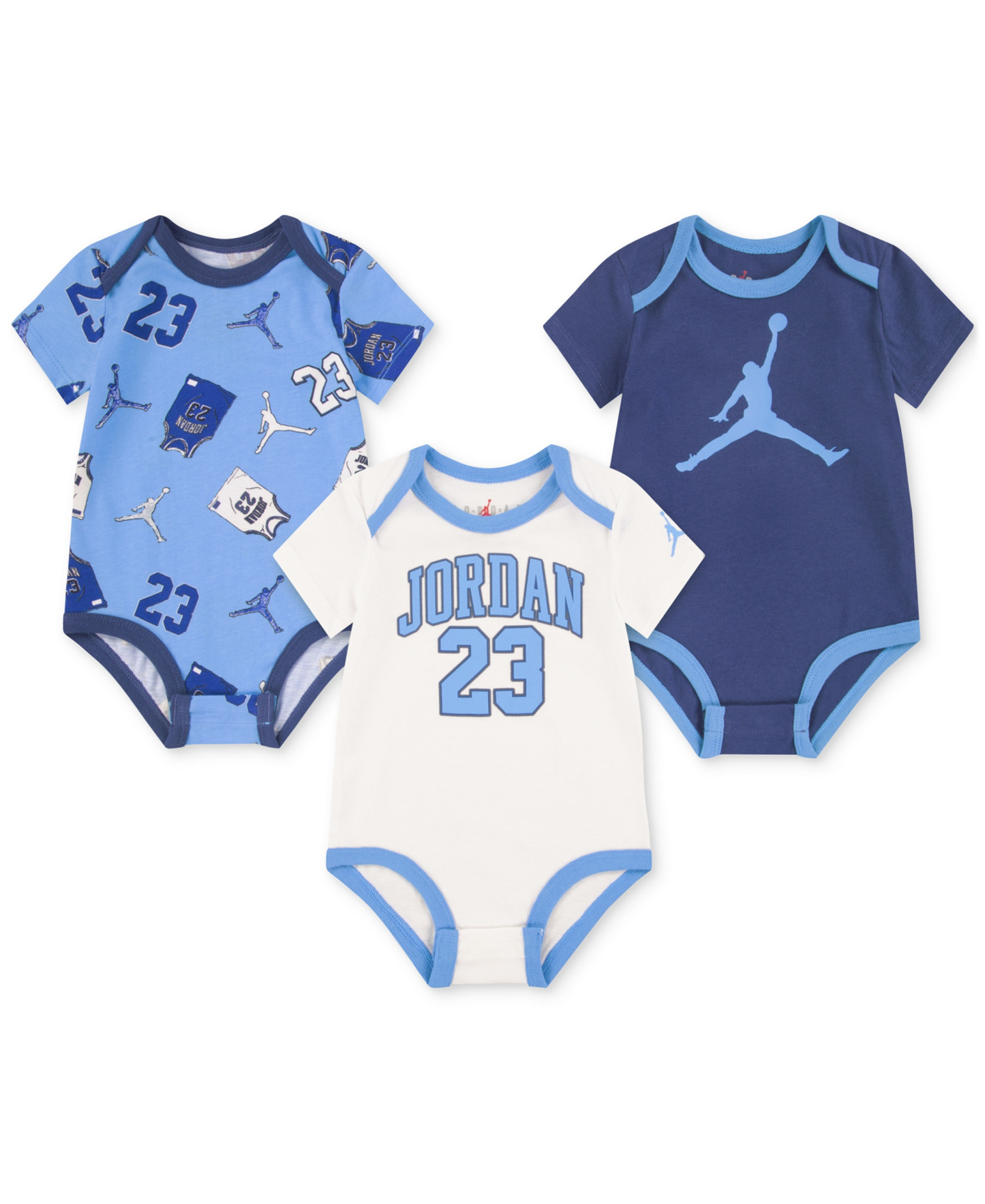 Jordan Baby Boy 3-Pack Short-Sleeve Jersey Bodysuits - Light Blue/White/Dark Blue