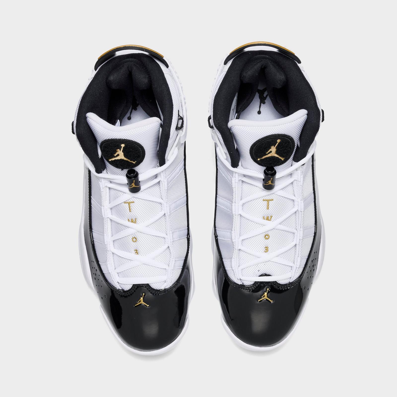 Men's Air Jordan 6 Rings Basketball Shoes - White/Black/Gold - Left shoe facing left. Outside of the shoe. - view 5