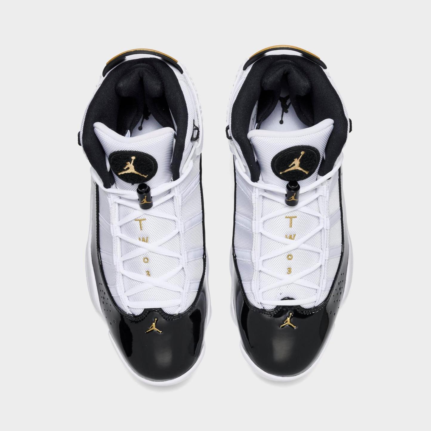 Men's Air Jordan 6 Rings Basketball Shoes - White/Black/Gold - Left shoe facing left. Outside of the shoe. - view 5