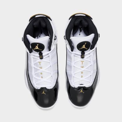 Men's Air Jordan 6 Rings Basketball Shoes - White/Black/Gold - Left shoe facing left. Outside of the shoe. - view 5