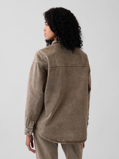 Denim Oversized Shirt Jacket - Brown wash