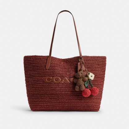 Large City Tote Bag With Charms - Gold/Russet