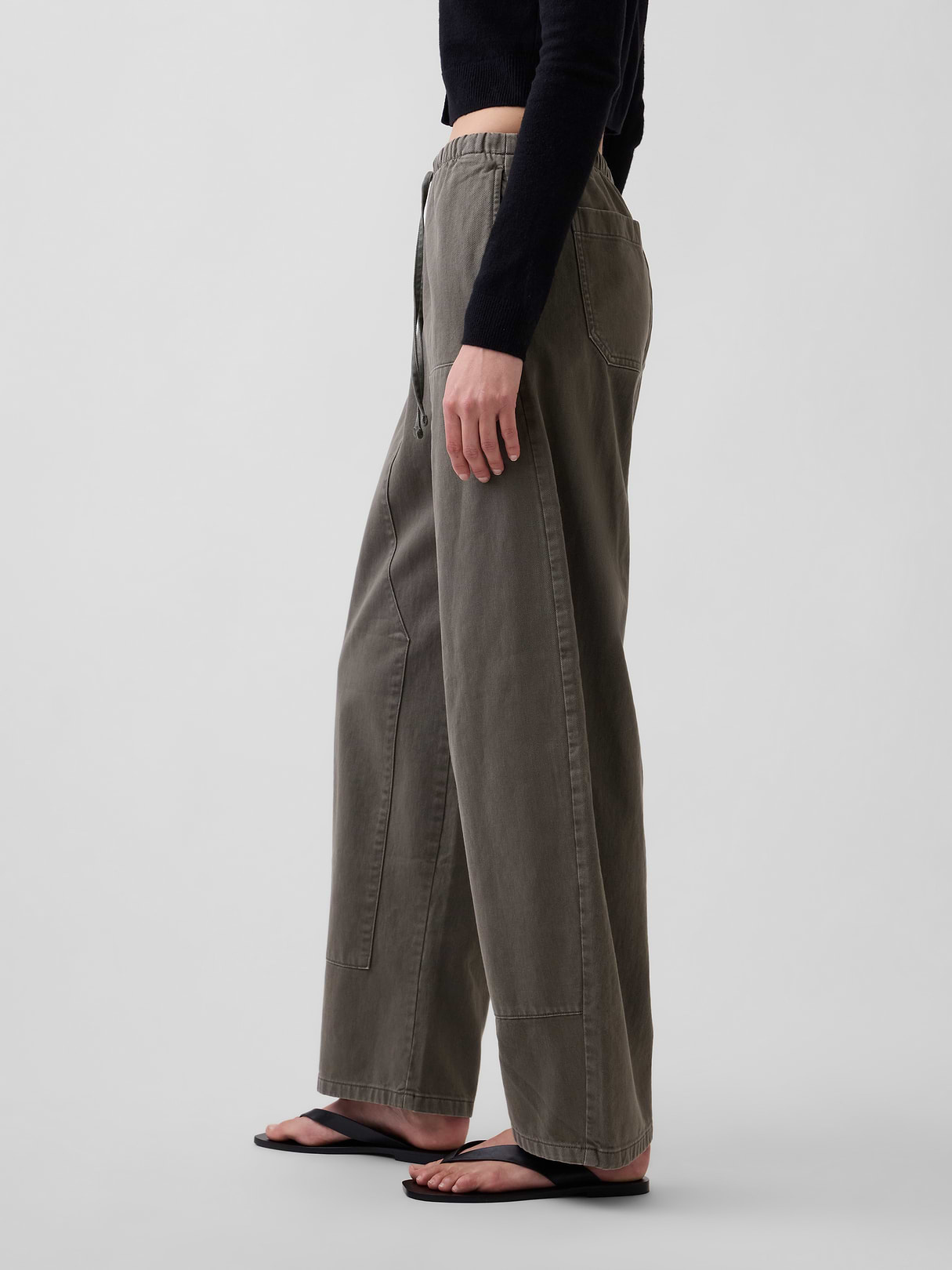 Easy Double-Knee Barrel Pants - Black moss green
