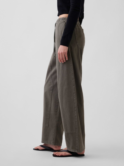 Easy Double-Knee Barrel Pants - Black moss green