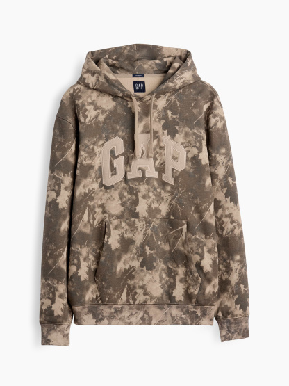 Adult VintageSoft Arch Logo Hoodie - Khaki tan leaf print