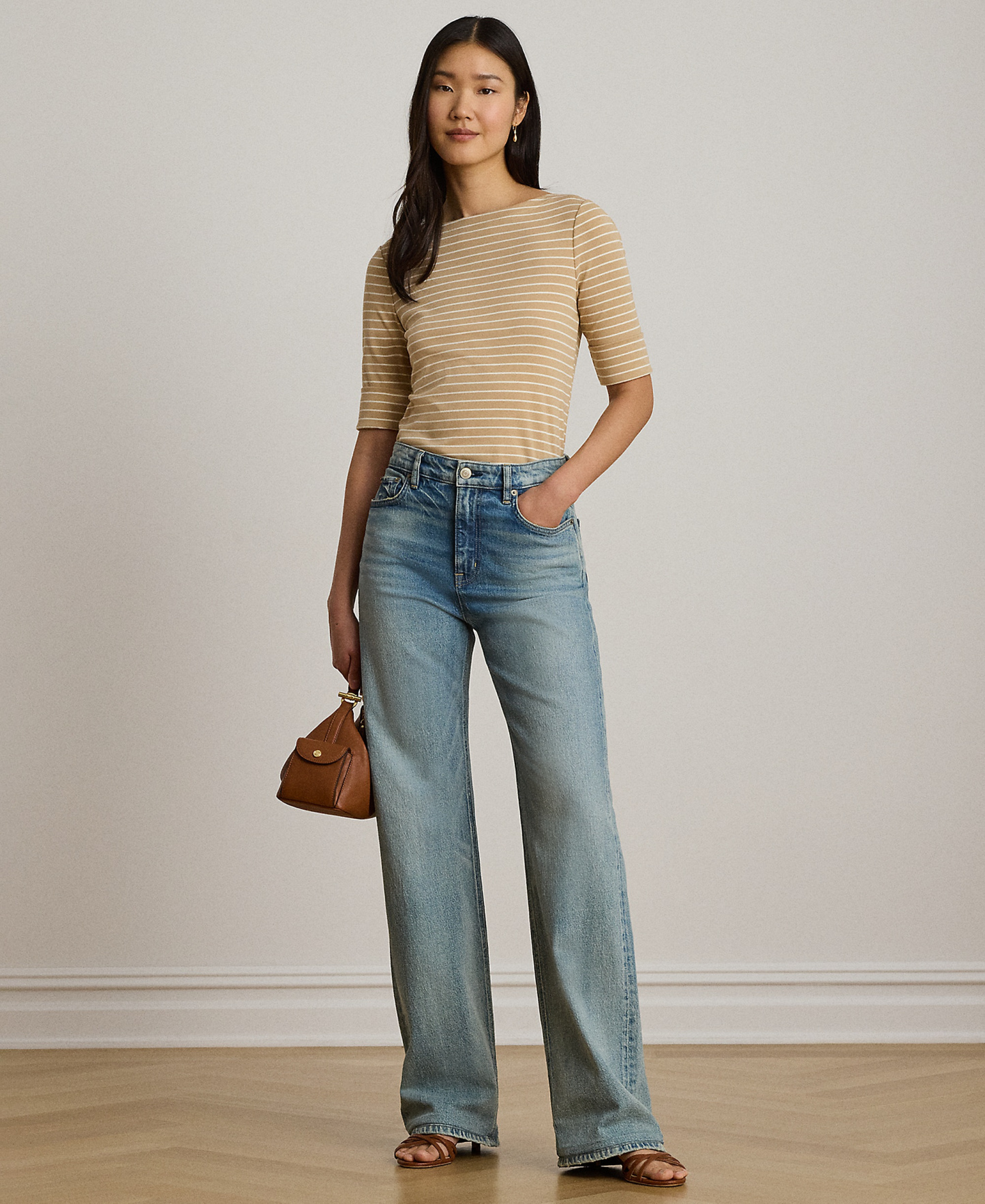 Lauren Ralph Lauren Women's Striped Boat Neck Top - Birch Tan/mascarpone Cream
