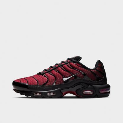 Men's Nithtke Air Max Plus Casual Shoes - Tough Red/Black/Mystic Dates/Grey Fog - Left shoe facing left. Outside of the shoe.