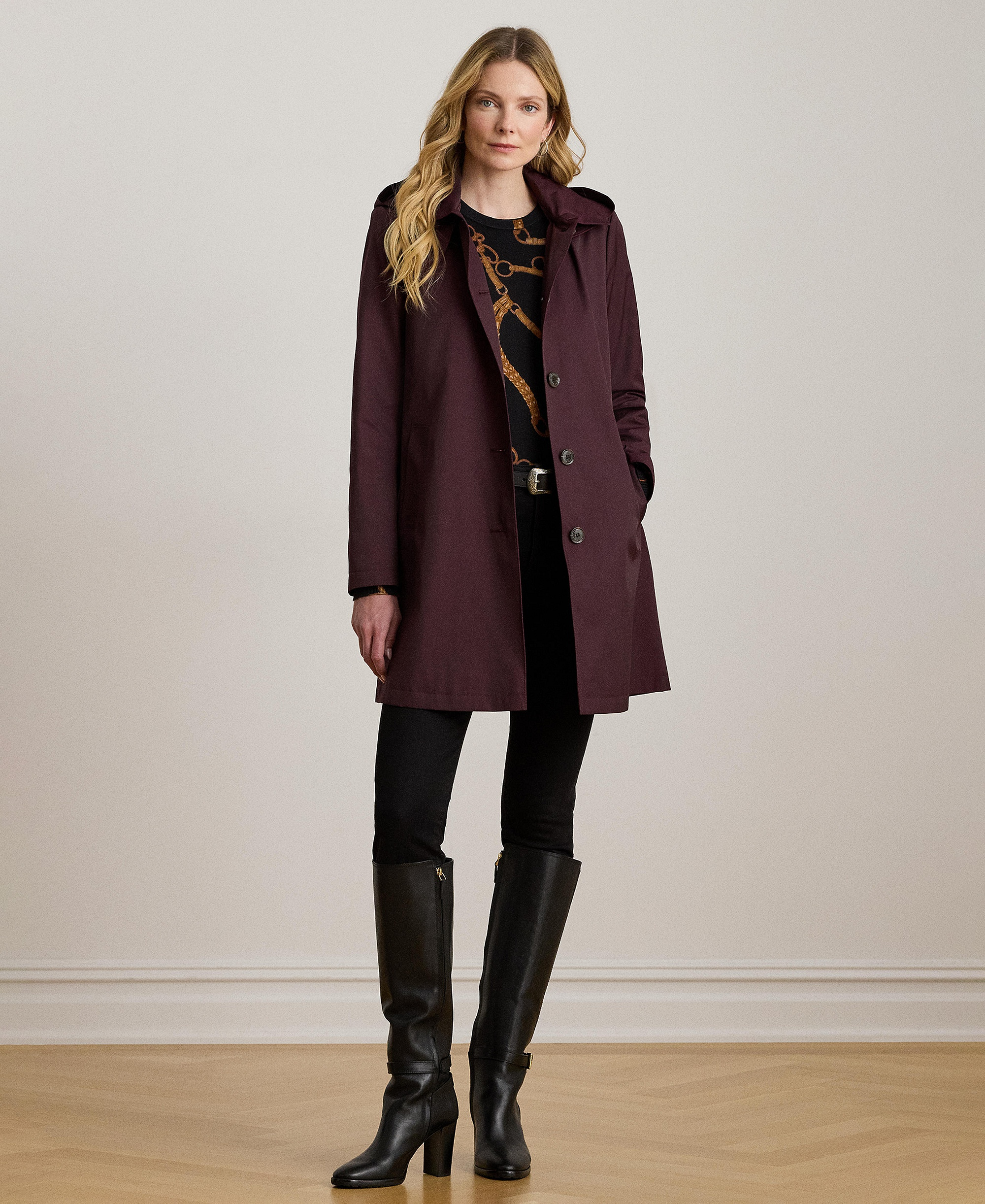 Lauren Ralph Lauren Women's Hooded Water-Resistant A-Line Raincoat, Created for Macy's - Pinot Nior