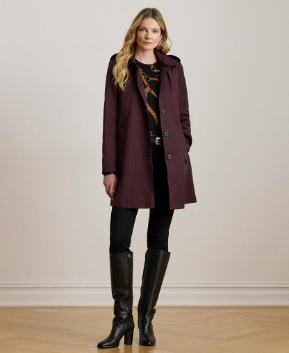 Lauren Ralph Lauren Women's Hooded Water-Resistant A-Line Raincoat, Created for Macy's - Pinot Nior