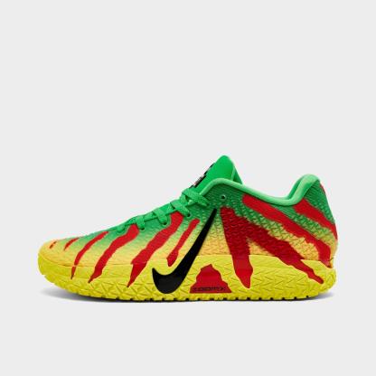 Men's Nithtke Ja 3 Basketball Shoes - Green Spark/Black/University Red/Dynamic Yellow - Left shoe facing left. Outside of the shoe.