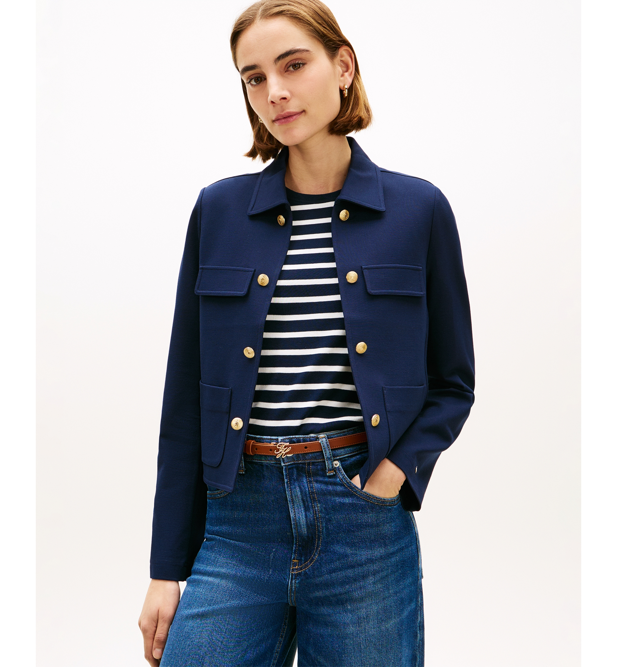 Tommy Hilfiger Women's Ponte Knit Band Collar Jacket - Dark Night Navy