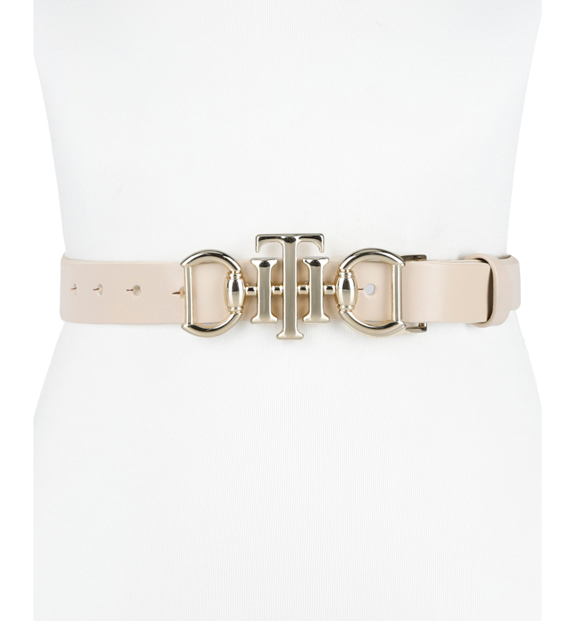 Tommy Hilfiger Women's Skinny Double Ended Horsebit Buckle Dress Casual Belt - Natural