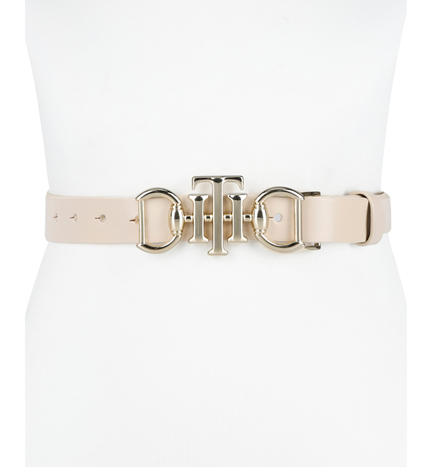 Tommy Hilfiger Women's Skinny Double Ended Horsebit Buckle Dress Casual Belt - Natural